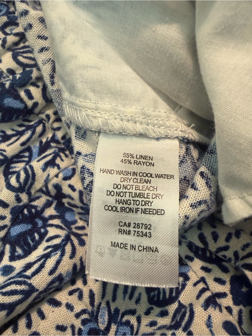 Joie Linen Tie Waist Blue and White Printed Wide Leg Cropped Pants size 8 - Picture 6 of 10